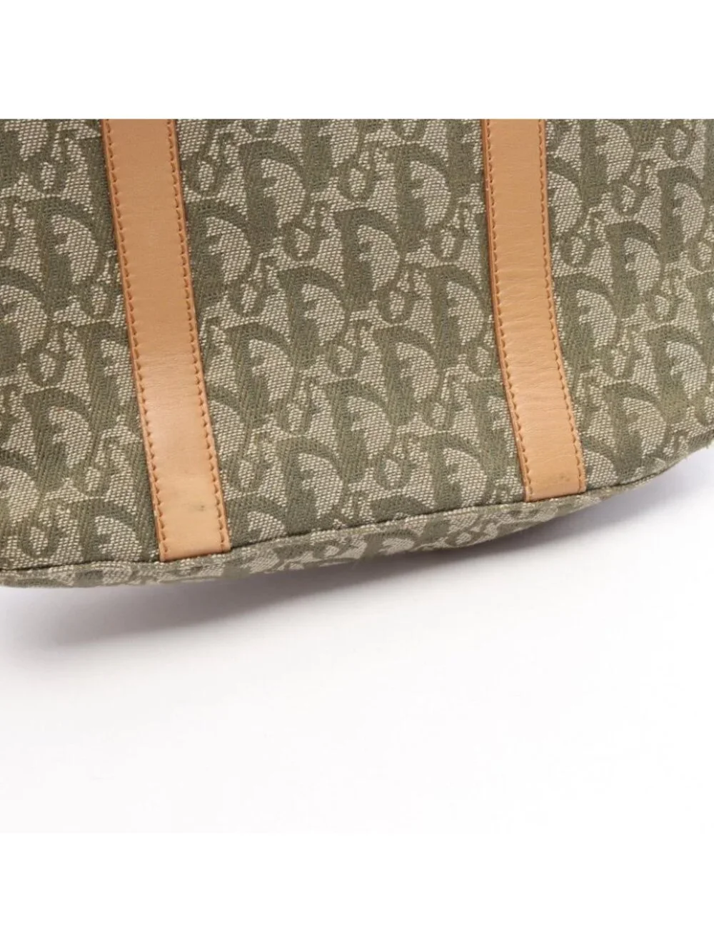 Dior Tote Trotter Green Beige Canvas Leather